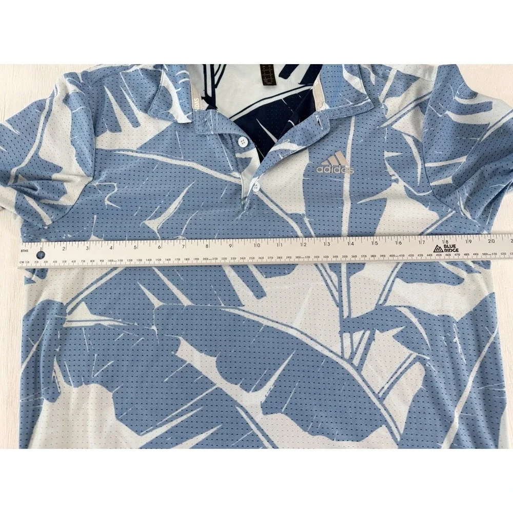Adidas Golf Palm Leaf Mesh Polo Shirt Mens Small ADVR0842 Blue Lightweight Cool